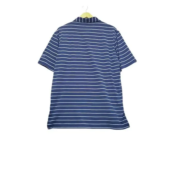 PETER MILLAR Summer Comfort Golf Polo Shirt Blue Striped Performance Large Logo - Picture 2 of 6